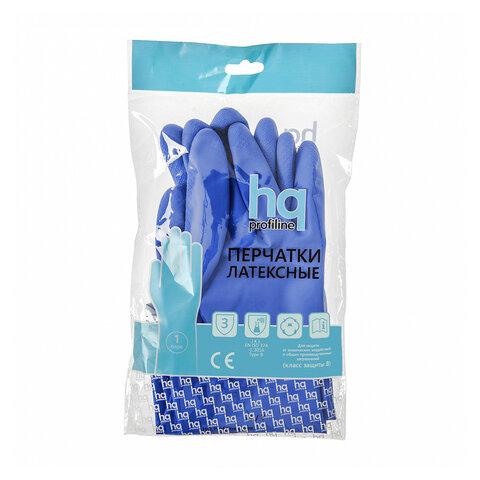 Перчатки латексные КЩС, сверхпрочные, плотные, хлопковое напыление, размер 9,5-10, XL (очень большой), синие, HQ Profiline, 74736